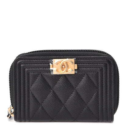 Chanel Caviar Quilted Boy Zip Around Coin Purse Wallet Black 1 of 8