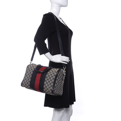 Gucci Monogram Selleria Calfskin Vintage Web Medium Boston Beige Blue 2 of 10