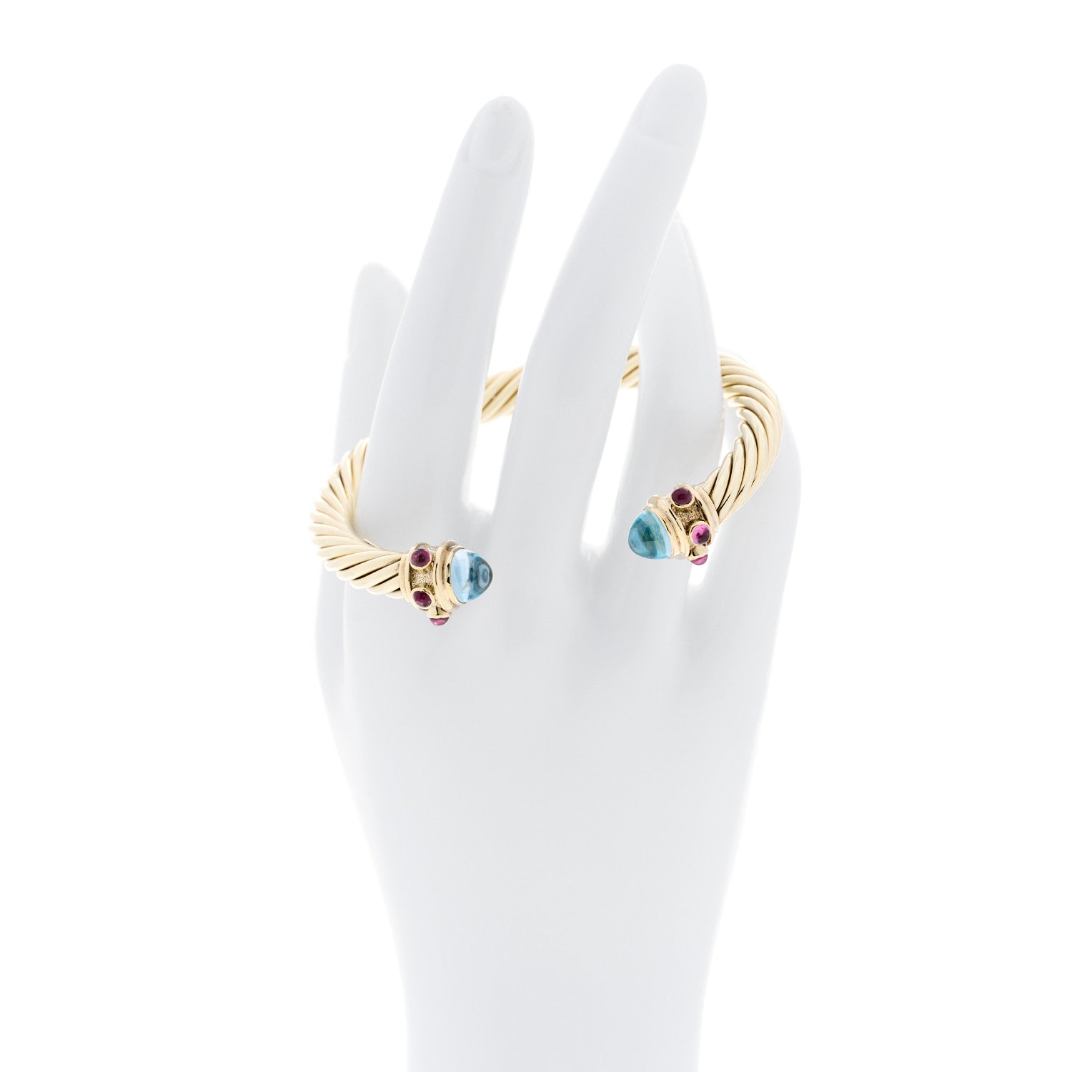 David Yurman 14K Yellow Gold Blue Topaz Pink Tourmaline 7mm Cable Renaissance Bracelet 2 of 4