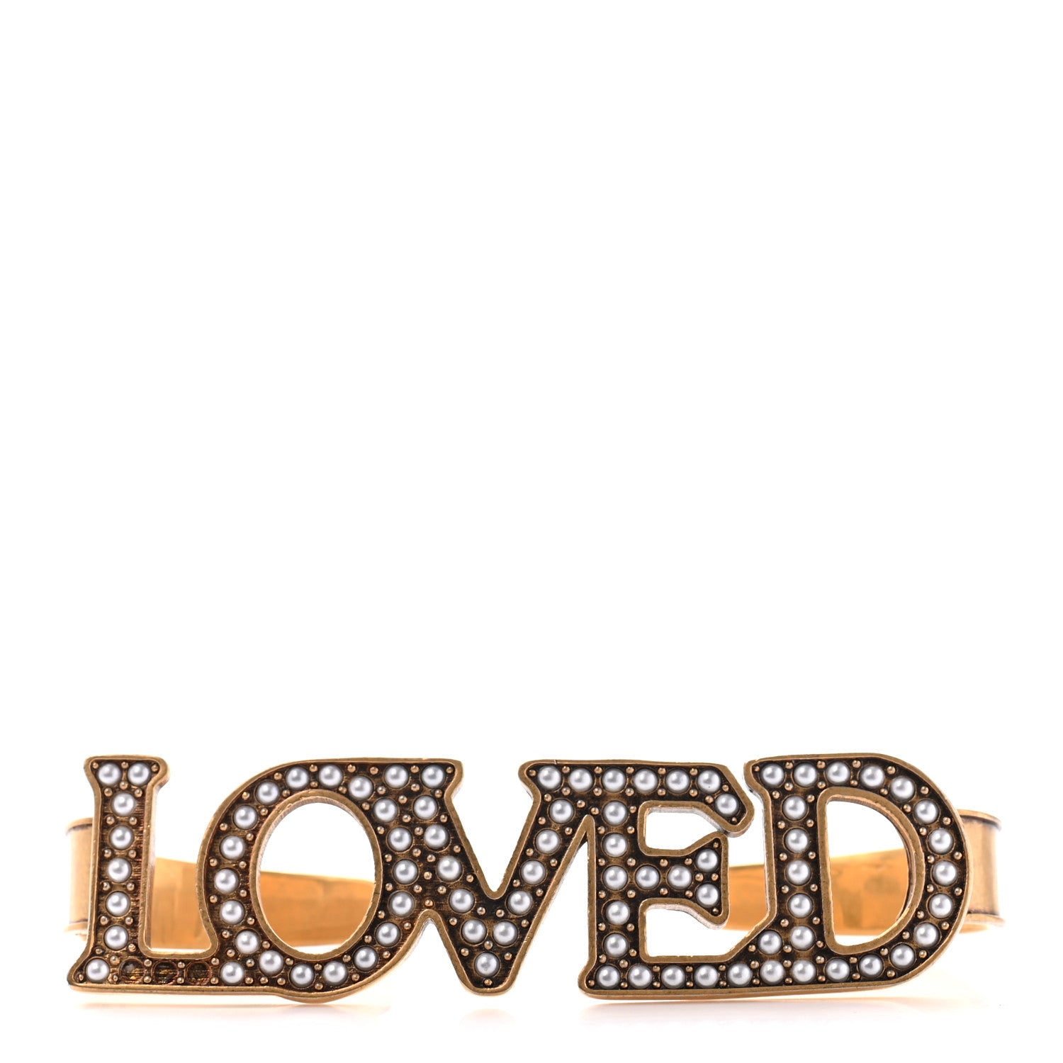 Gucci Metal Pearl Loved Palm Cuff Hand Piece Aged Gold 1 of 7