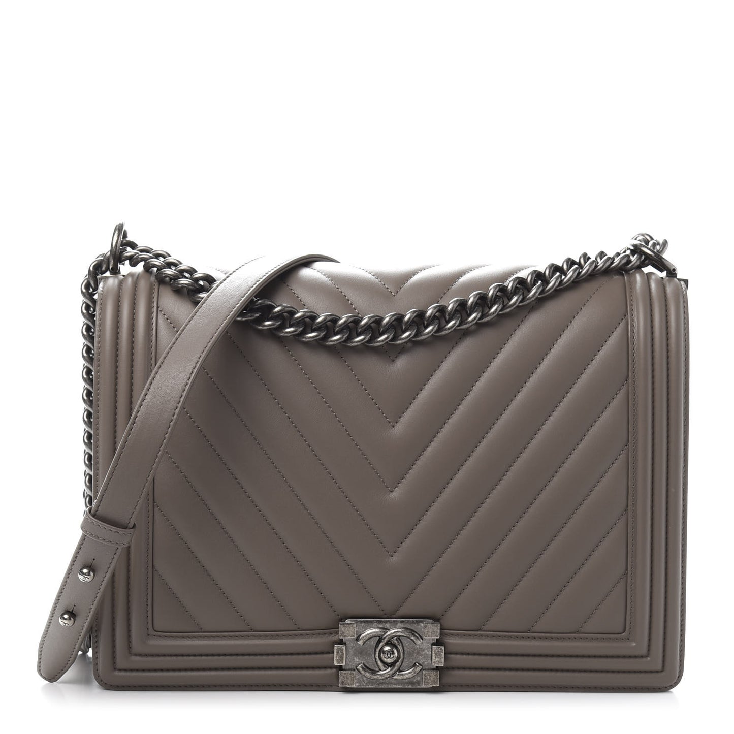 Lambskin Chevron Quilted Large Boy Flap Grey