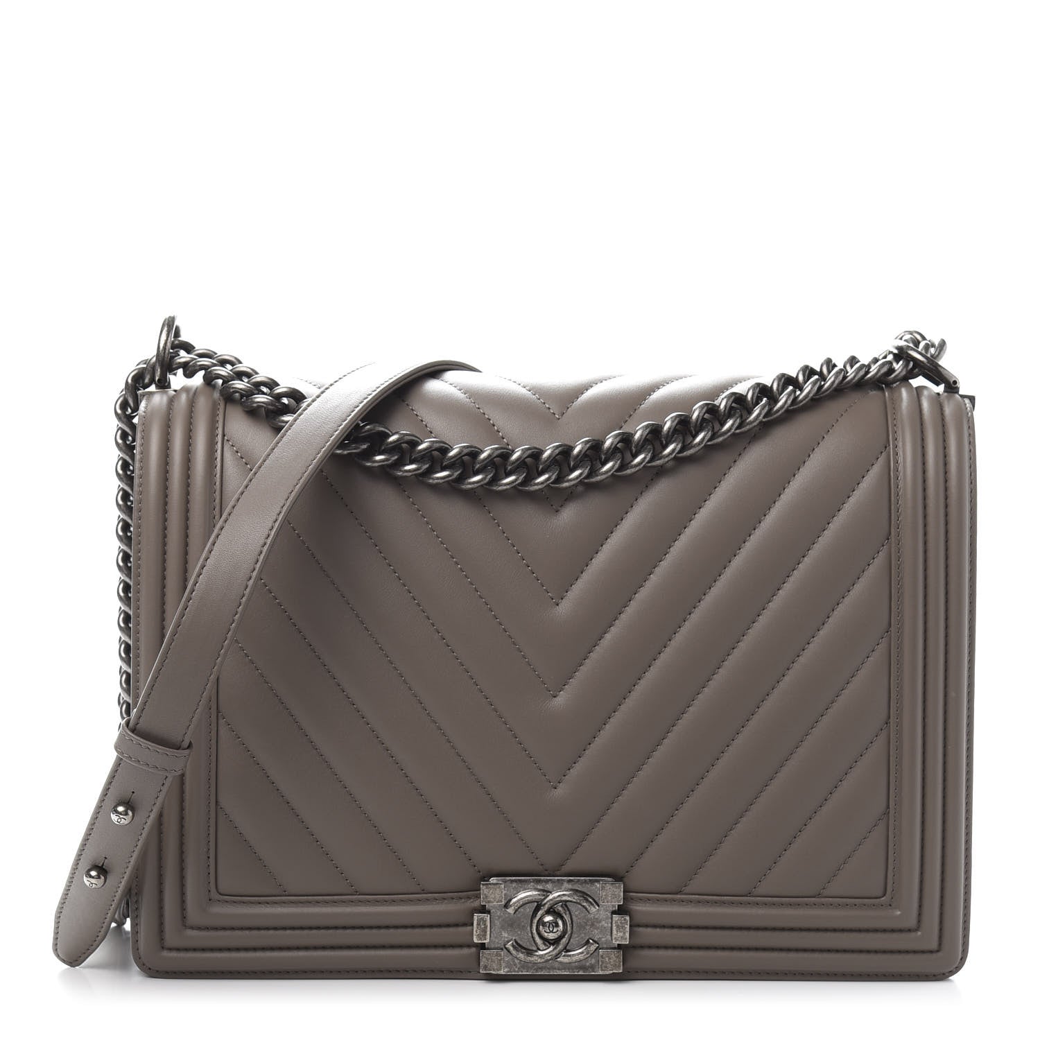 Chanel Lambskin Chevron Quilted Large Boy Flap Grey 1 of 12