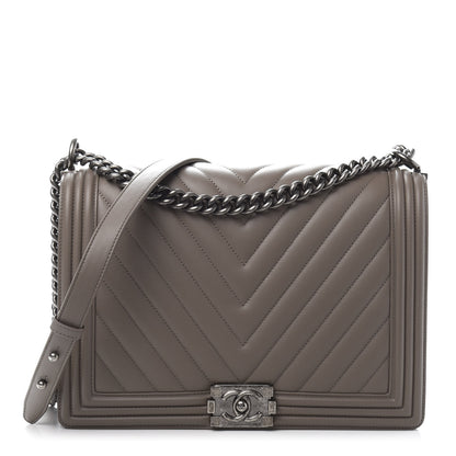 Chanel Lambskin Chevron Quilted Large Boy Flap Grey 1 of 12