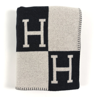 Hermes Wool Cashmere Signature Avalon Blanket Black 1 of 3