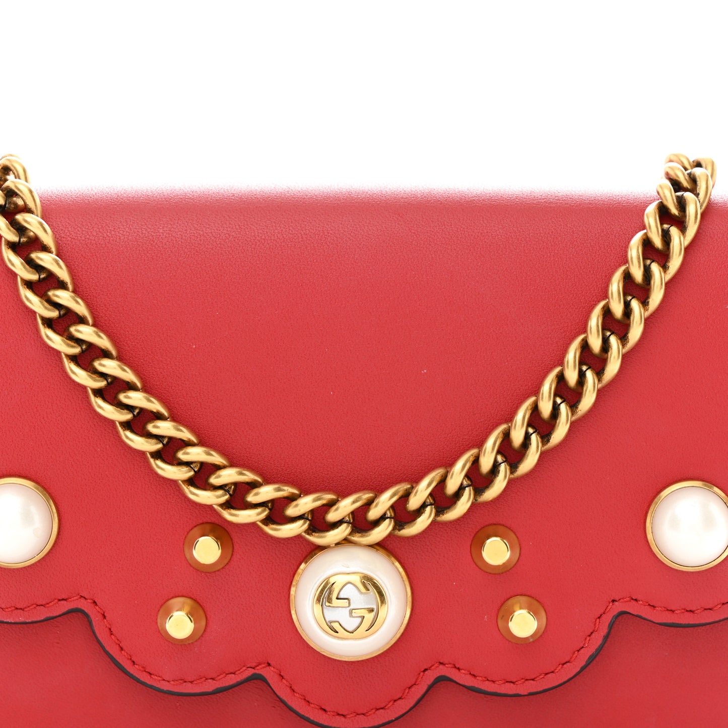 Calfskin Mini Peony Pearly Wallet on Chain Red