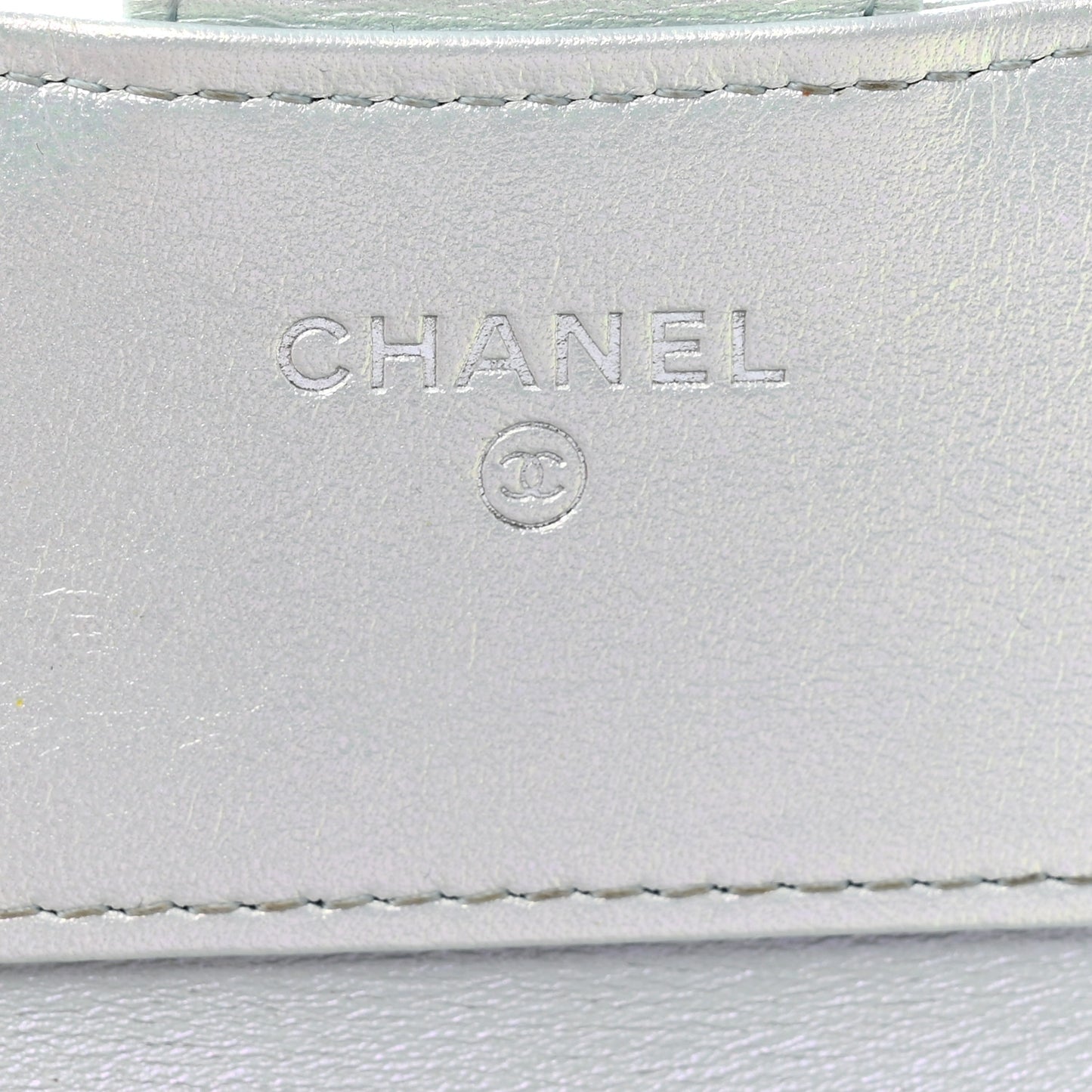 Iridescent Calfskin Quilted Compact Flap Wallet Light Blue