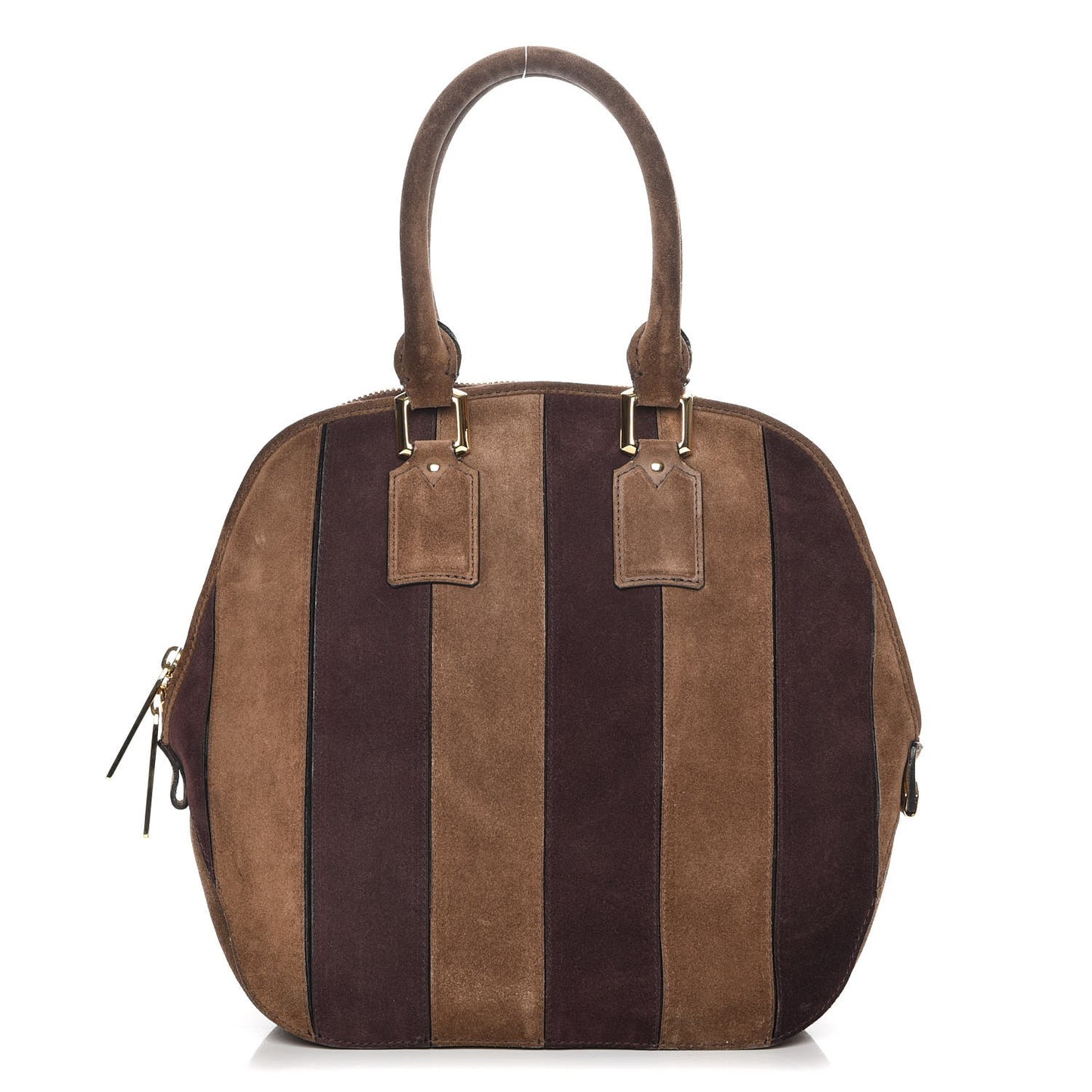 Suede Striped Medium Orchard Bowling Bag Fawn Brown Plum