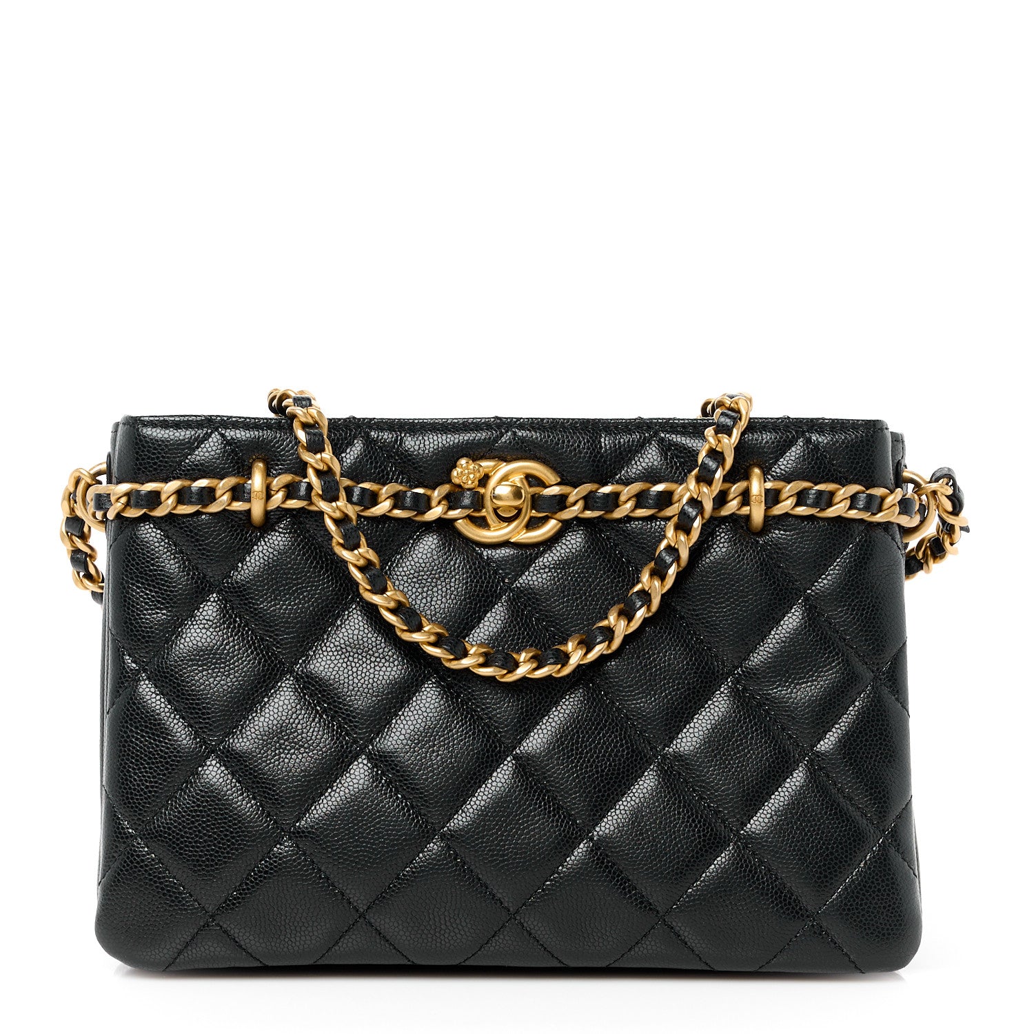 Chanel Caviar Quilted Camellia Small Shopping Bag Black 1 of 12