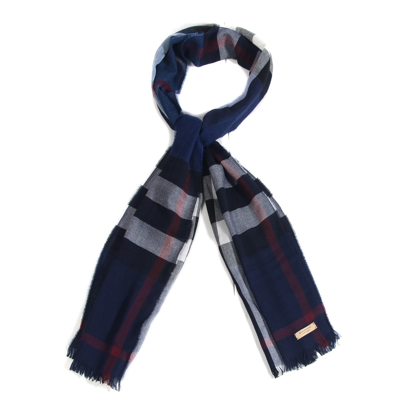 Wool Cashmere Check Lightweight Scarf Navy