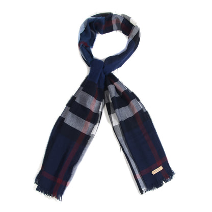 Burberry Wool Cashmere Check Lightweight Scarf Navy 1 of 5