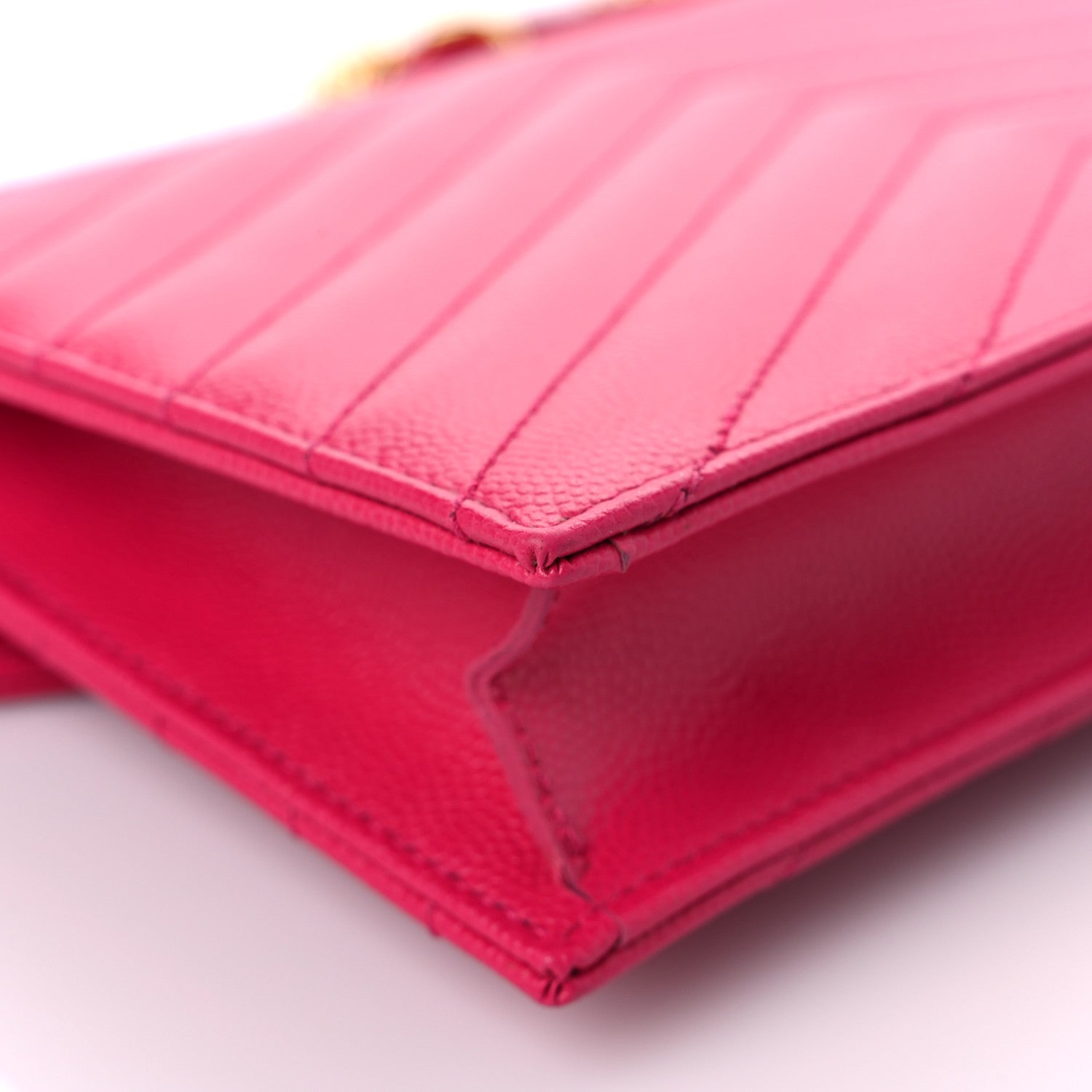 Saint Laurent Grain De Poudre Matelasse Chevron Monogram Envelope Chain Wallet Fresh Fuchsia 10 of 13