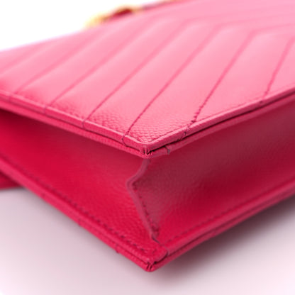 Saint Laurent Grain De Poudre Matelasse Chevron Monogram Envelope Chain Wallet Fresh Fuchsia 10 of 13