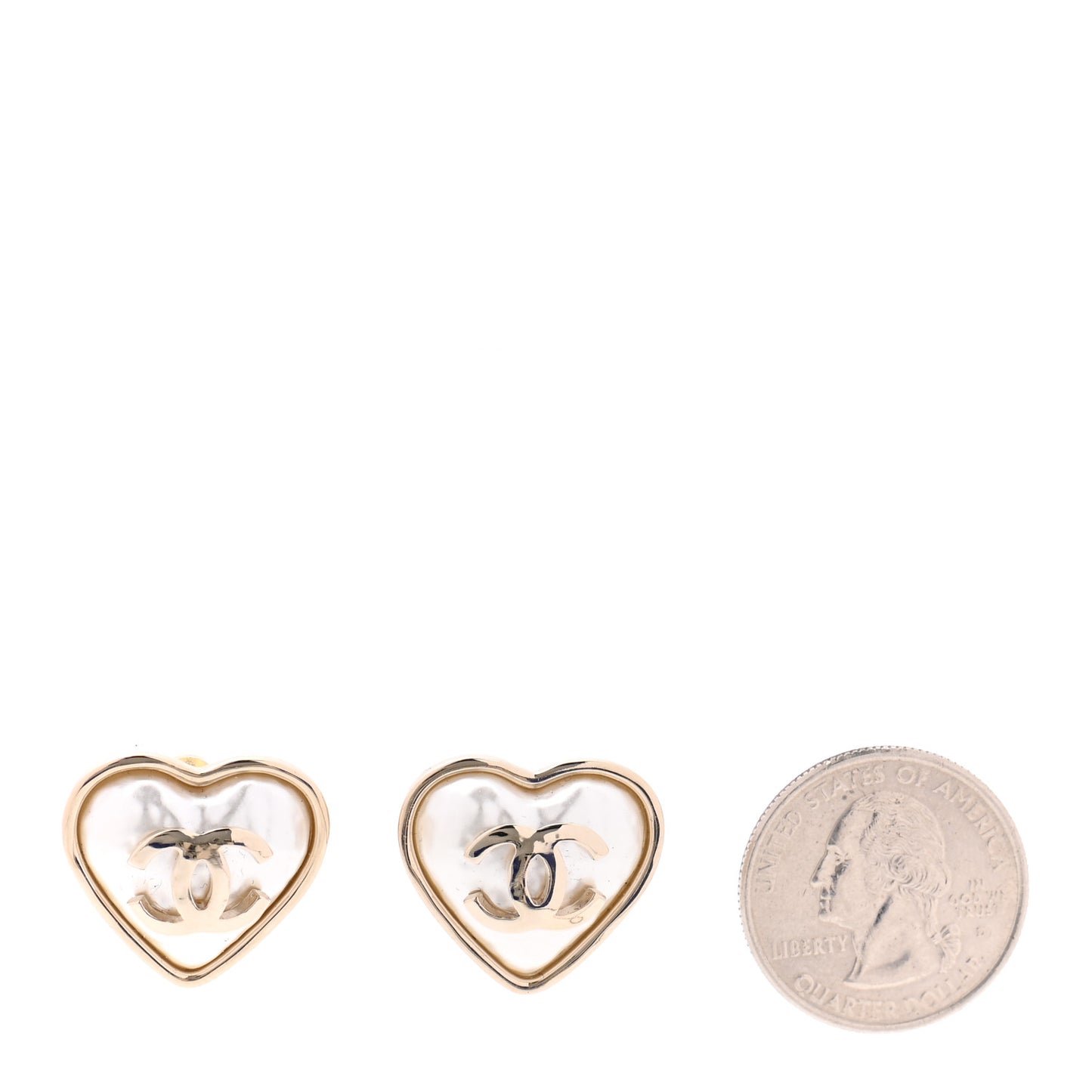 Pearl CC Heart Earrings Gold