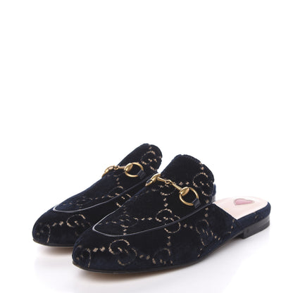 Gucci Velvet GG Monogram Womens Princetown Slippers 36 Blue Beige 3 of 11