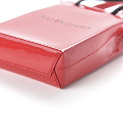 Balenciaga Patent Calfskin Logo Shopping Phone Holder Bag Bright Red 7 of 8