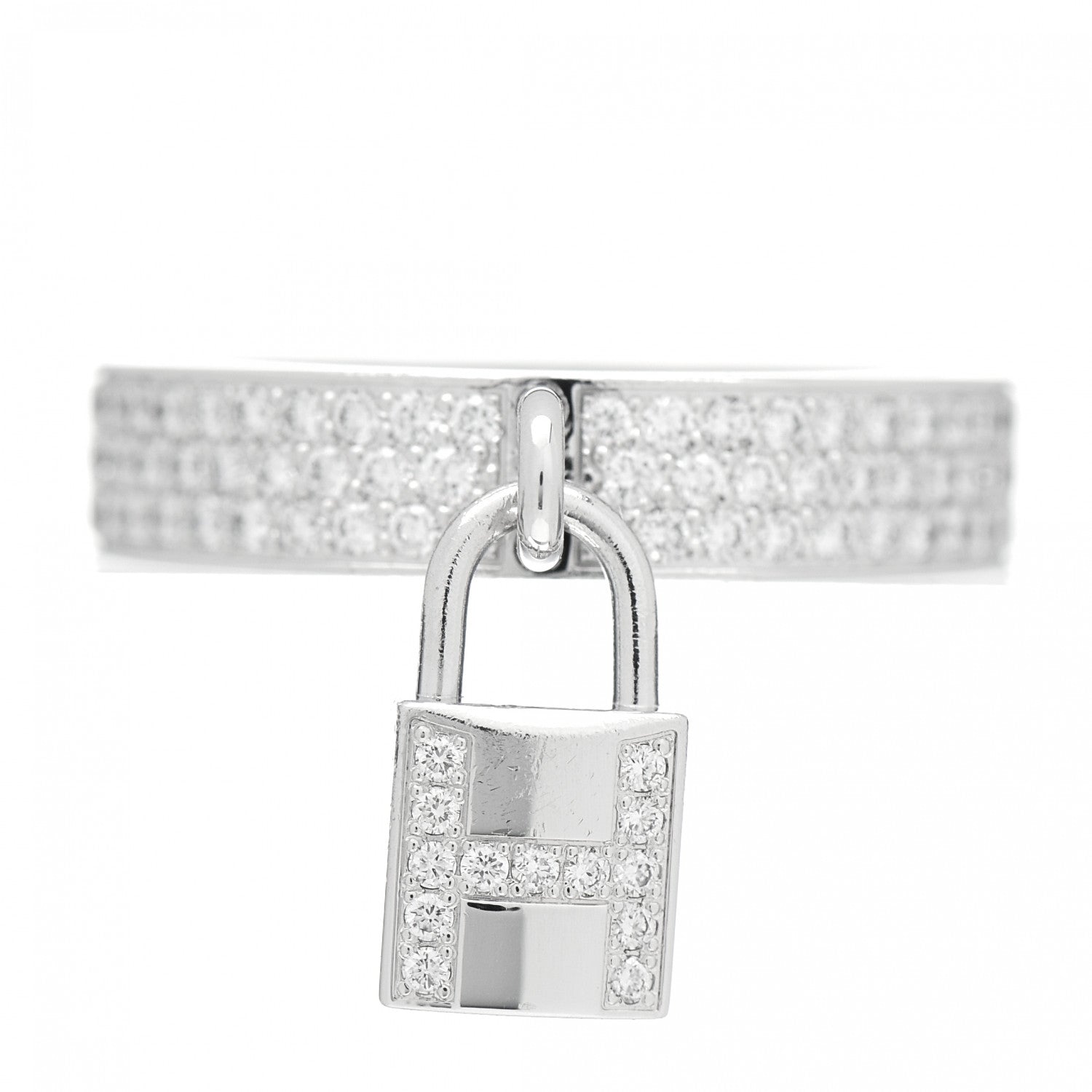 Hermes 18K White Gold Diamond MM Kelly Clochette Ring 53 6.5 1 of 5