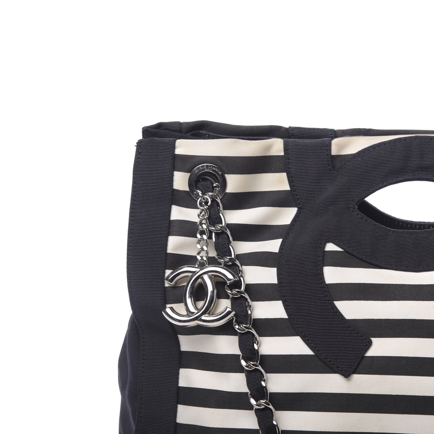 Striped Canvas CC Shopping Tote Black White