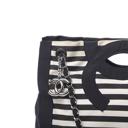 Chanel Striped Canvas CC Shopping Tote Black White 7 of 10