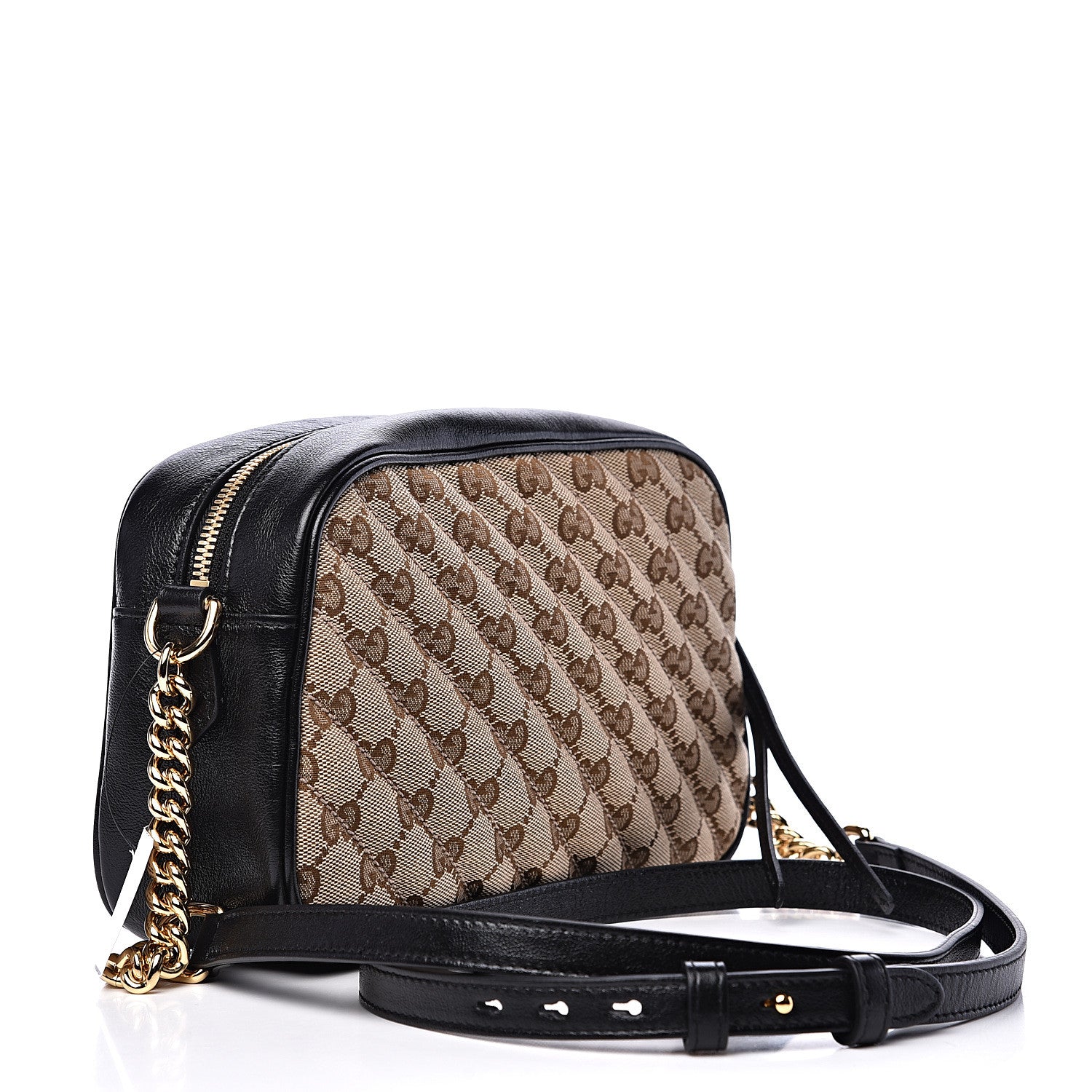 Gucci Monogram Matelasse Diagonal Small GG Marmont Chain Shoulder Bag Beige Black 2 of 10