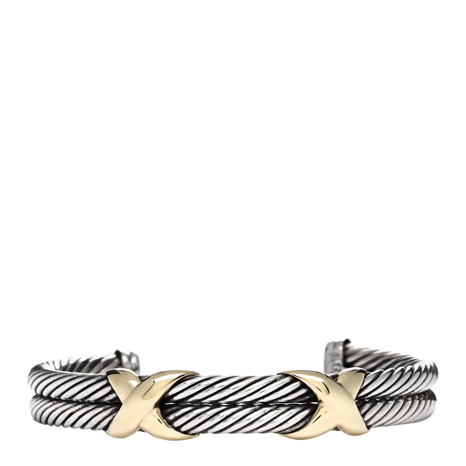 David Yurman Sterling Silver 14K Yellow Gold 10mm Double X Bracelet 1 of 3
