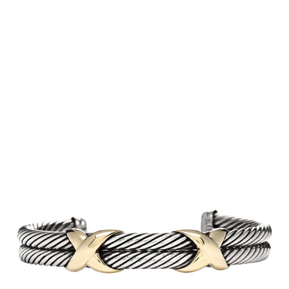 David Yurman Sterling Silver 14K Yellow Gold 10mm Double X Bracelet 1 of 3