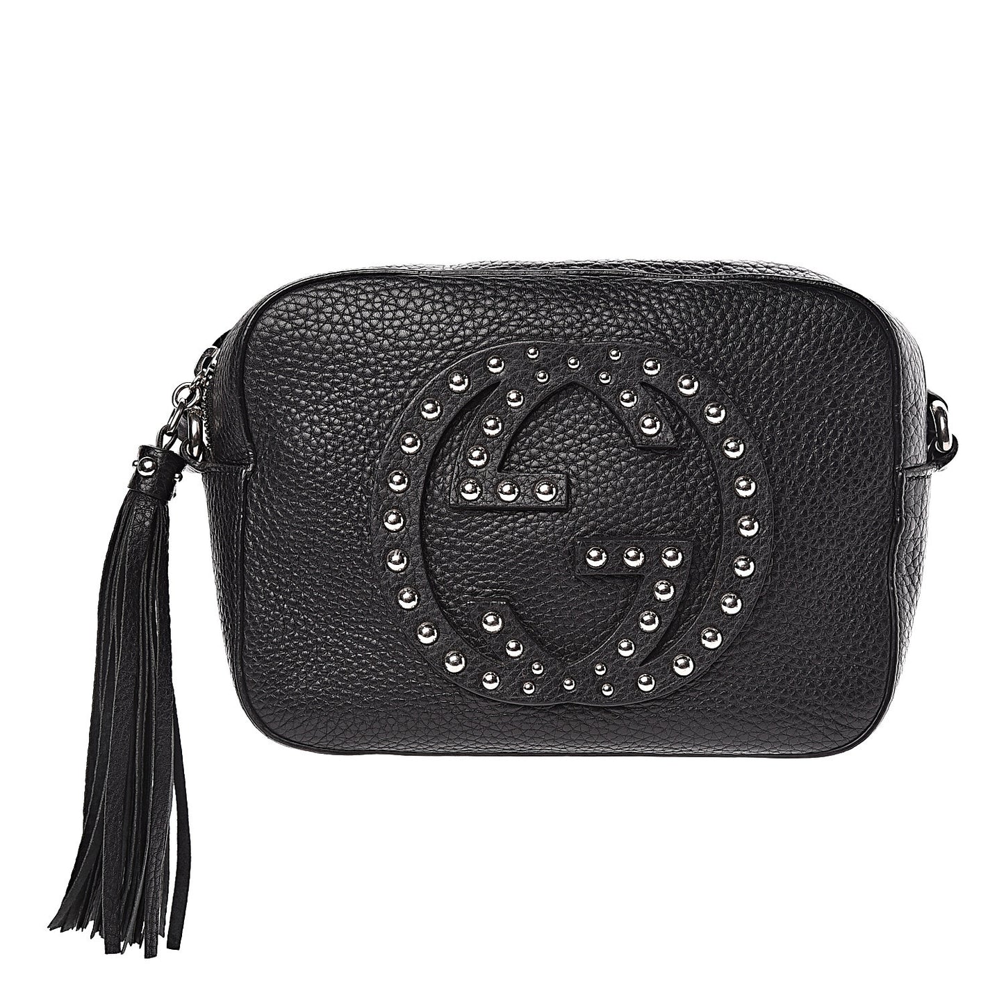 Pebbled Calfskin Studded Small Soho Disco Bag Black