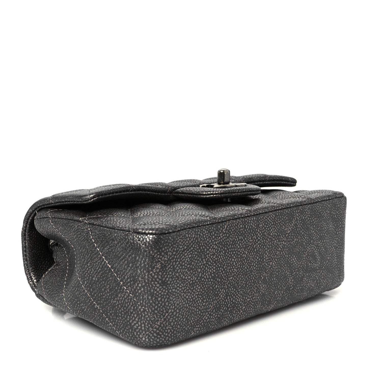 Metallic Caviar Quilted Mini Rectangular Flap Dark Silver