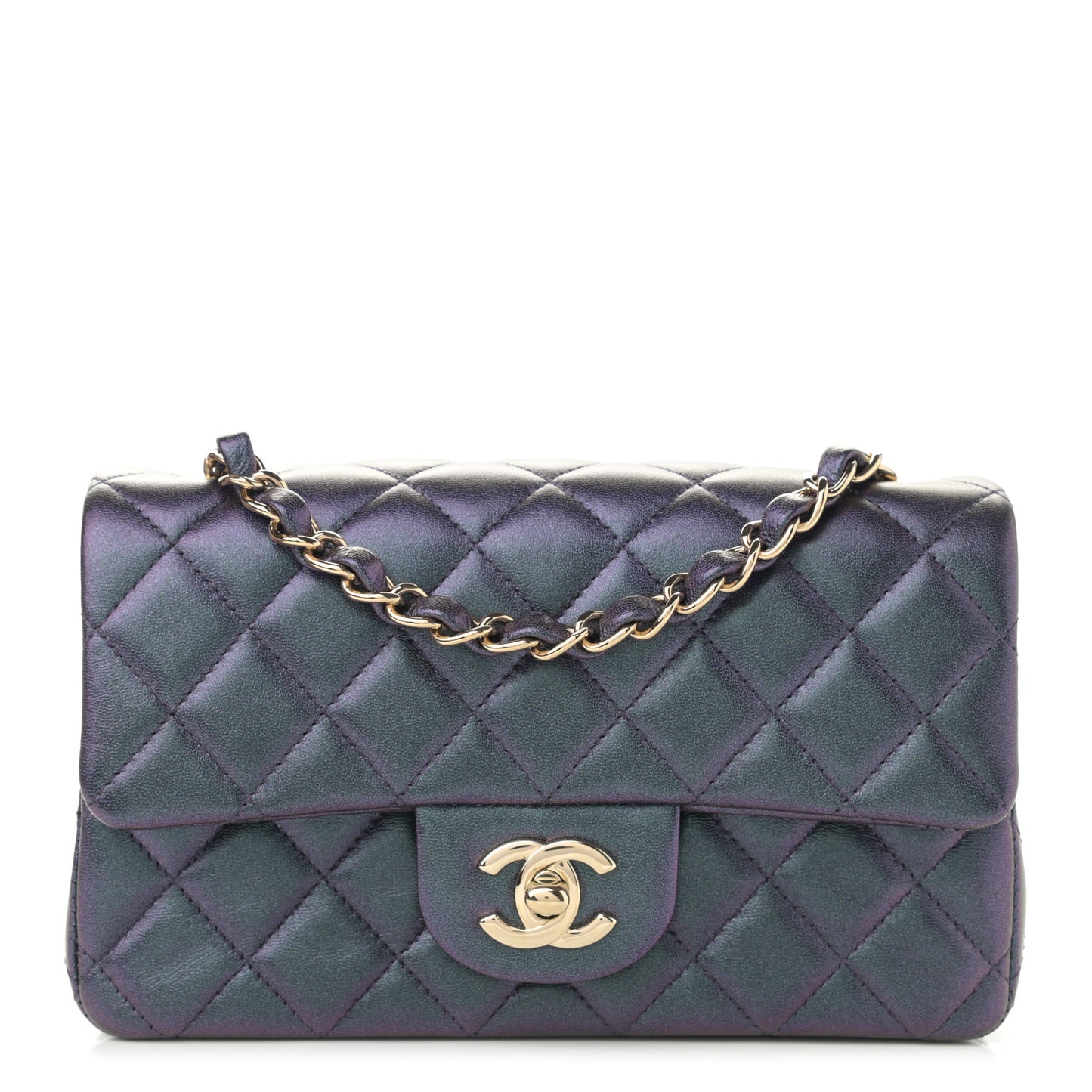 Iridescent Lambskin Quilted Mini Rectangular Flap Black