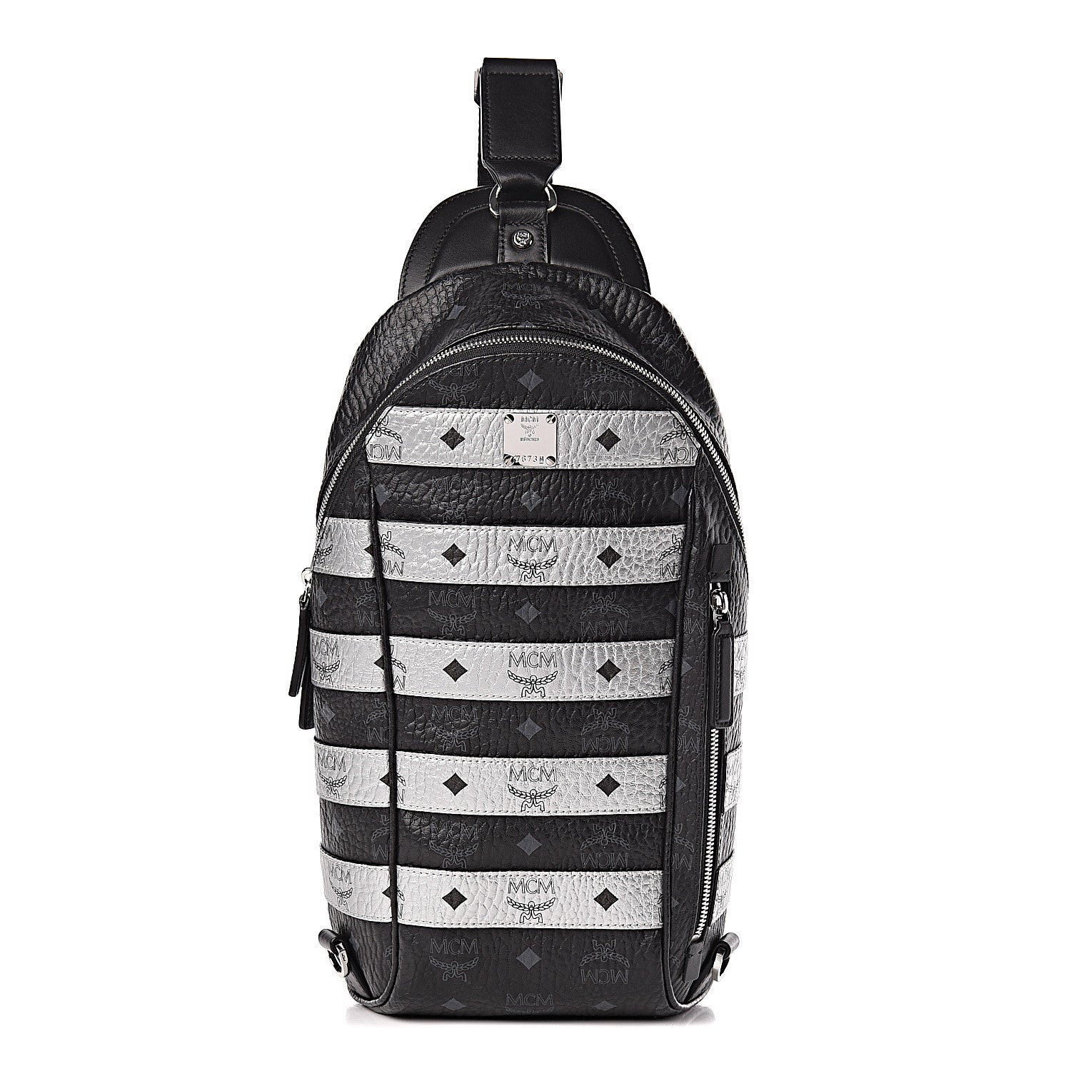 MCM Visetos Spot Medium Sling Bag Black Silver 2 of 10