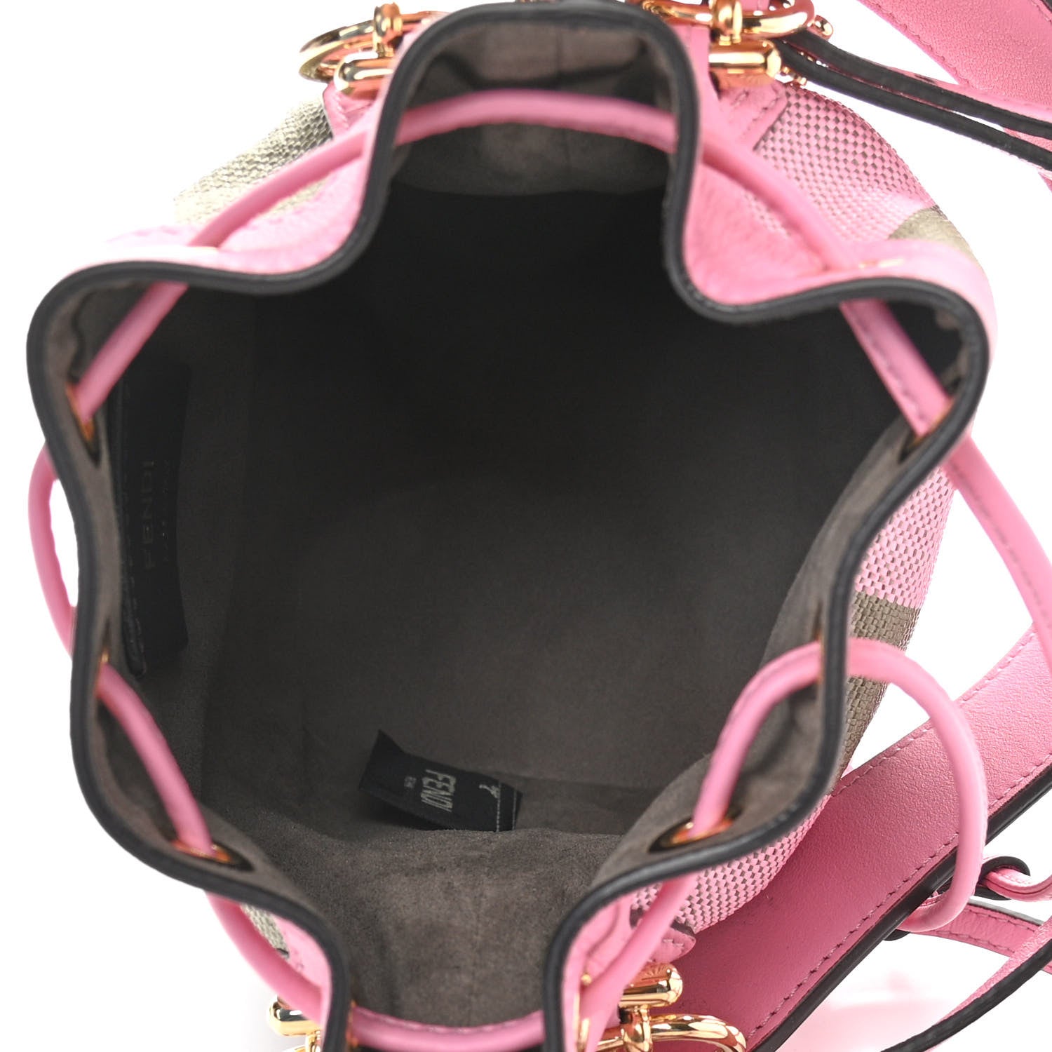 Fendi Raffia Vitello Seta F is Fendi Pequin Gingham Woven Mini Mon Tresor Bucket Bag Military Rosa Lollypop 5 of 11
