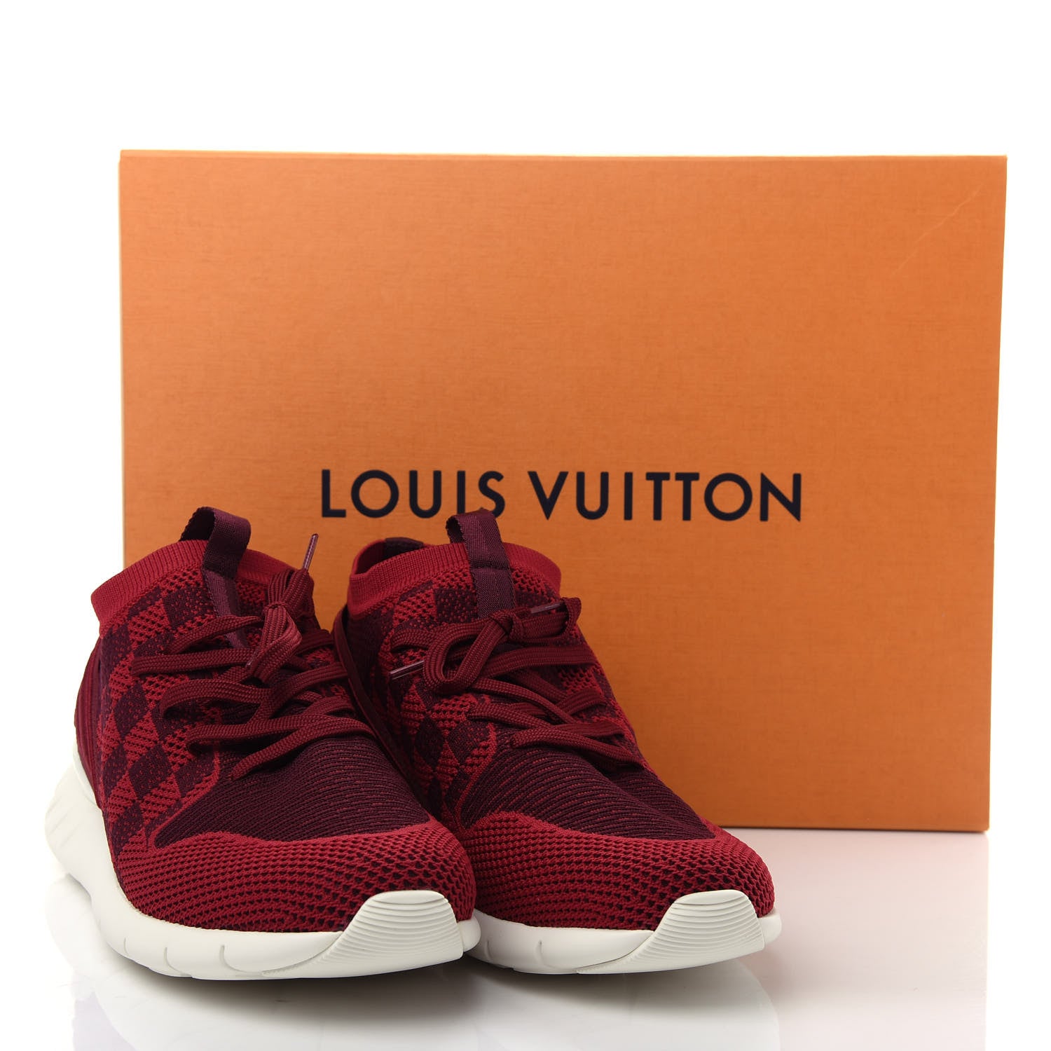 Louis Vuitton Knit Damier Mens Fastlane Sneakers 7.5 Burgundy Red 12 of 12
