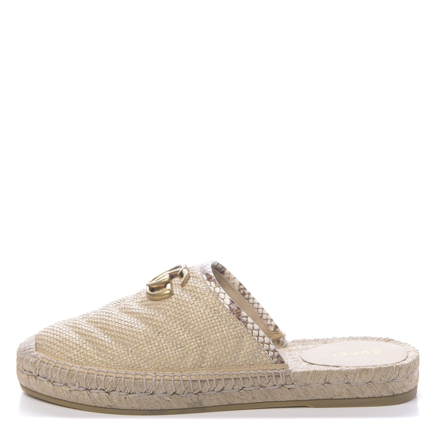Straw Elaphe Matelasse GG Marmont Espadrille Slippers 37 Natural Cream Brown