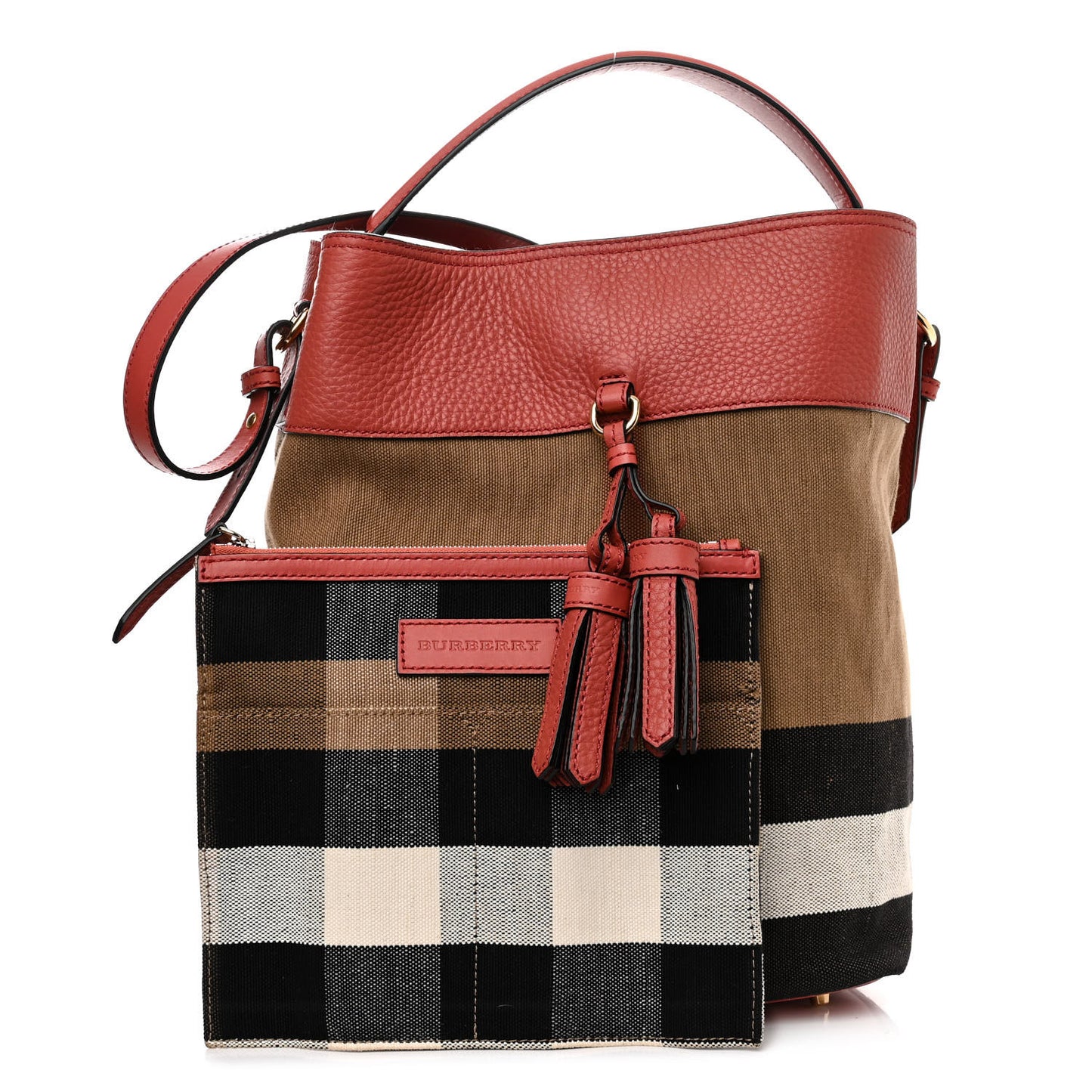 Grainy Calfskin Canvas Mega Check Medium Ashby Tassel Hobo Pink Azalea