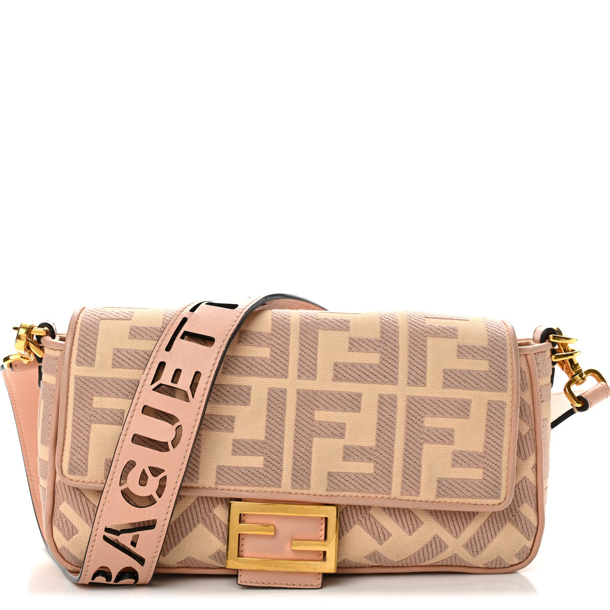 Canvas Vitello King Extra Strap FF Embroidered Baguette Baby Pink