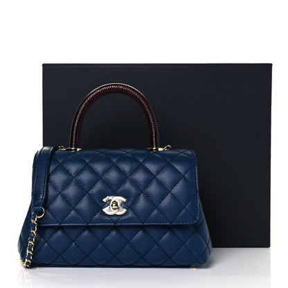 Chanel Caviar Quilted Lizard Embossed Mini Coco Handle Flap Navy Blue 9 of 9