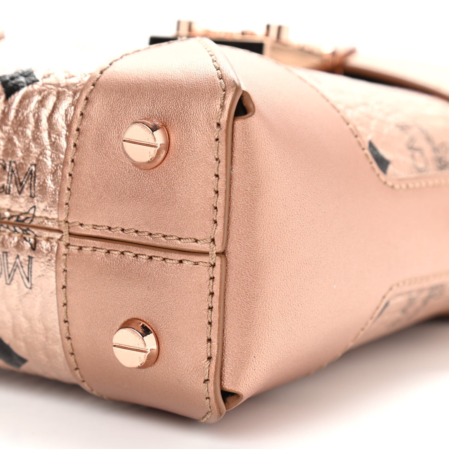 MCM Metallic Visetos Mini Soft Berlin Crossbody Champagne 10 of 12
