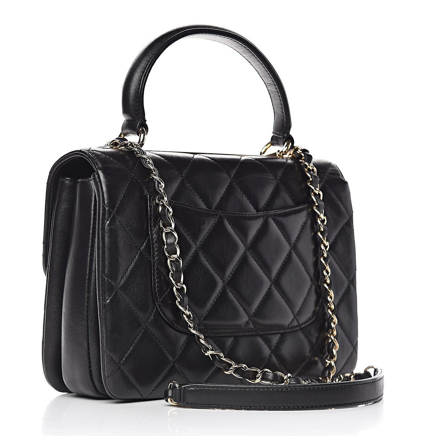 Lambskin Quilted Small Trendy CC Dual Handle Flap Bag Black