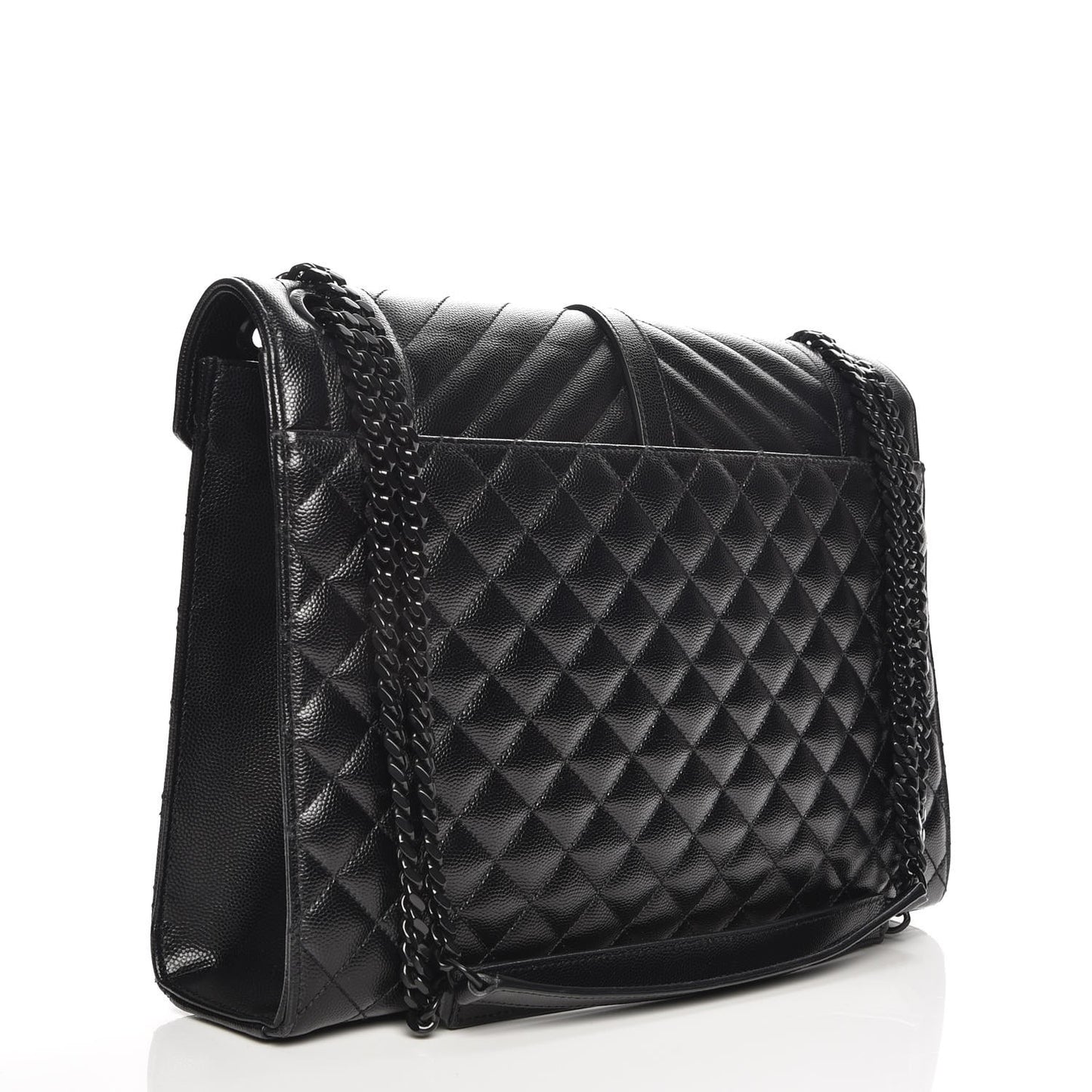 Grain De Poudre Textured Mixed Matelasse Large Triquilt Monogram Monochrome Satchel Black