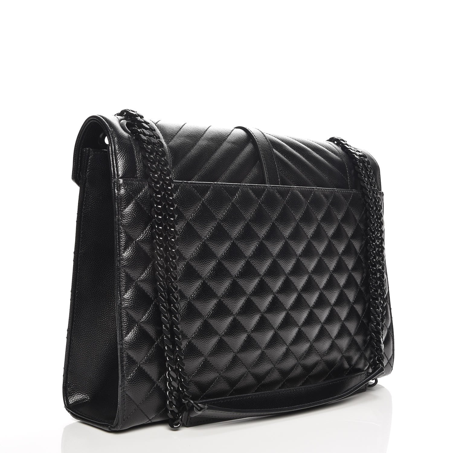 Saint Laurent Grain De Poudre Textured Mixed Matelasse Large Triquilt Monogram Monochrome Satchel Black 4 of 8