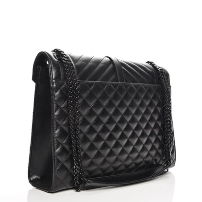 Saint Laurent Grain De Poudre Textured Mixed Matelasse Large Triquilt Monogram Monochrome Satchel Black 4 of 8