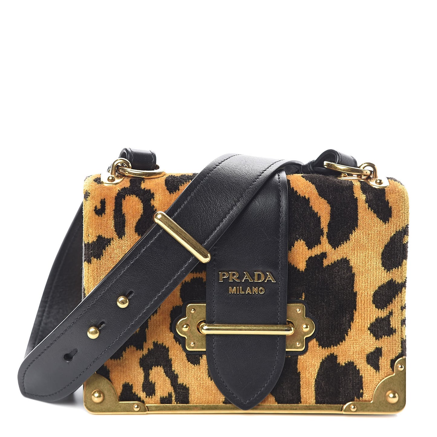 Velvet City Calfskin Leopard Print Cahier Bag Ocra Black