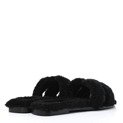 Hermes Woolskin Oran Sandals 37.5 Black 3 of 4