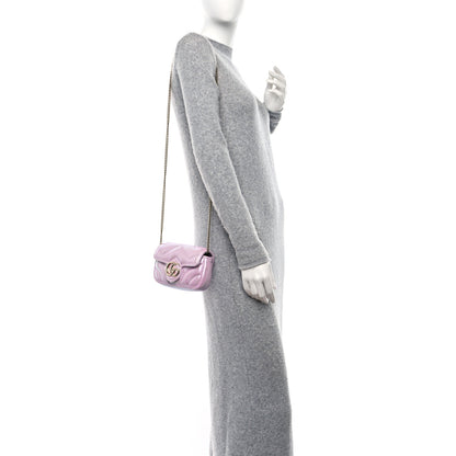 Gucci Iridescent Nappa Chevron Matelasse Super Mini GG Marmont Shoulder Bag Iridescent Escape Pink 2 of 10