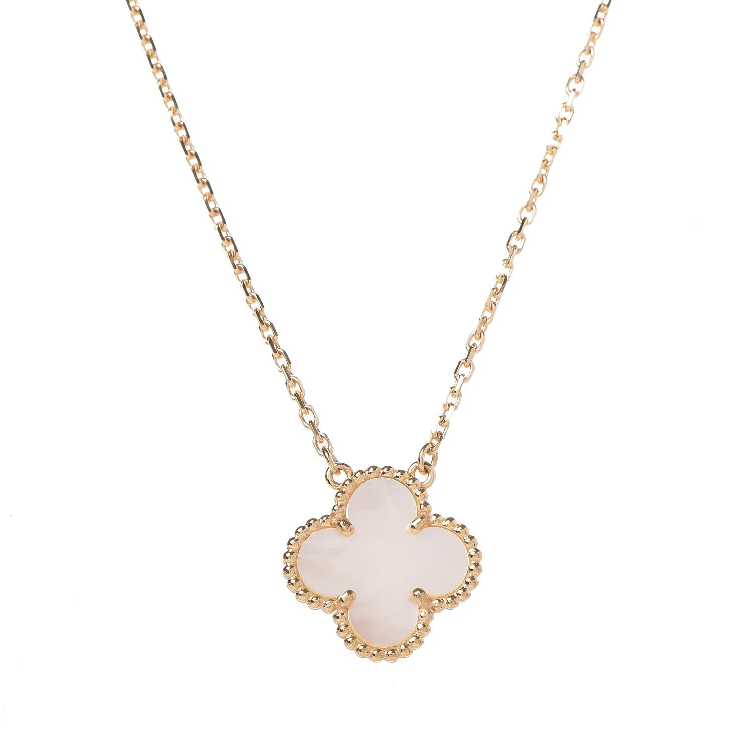 Van Cleef & Arpels 18K Yellow Gold Mother of Pearl Vintage Alhambra Pendant Necklace 4 of 9