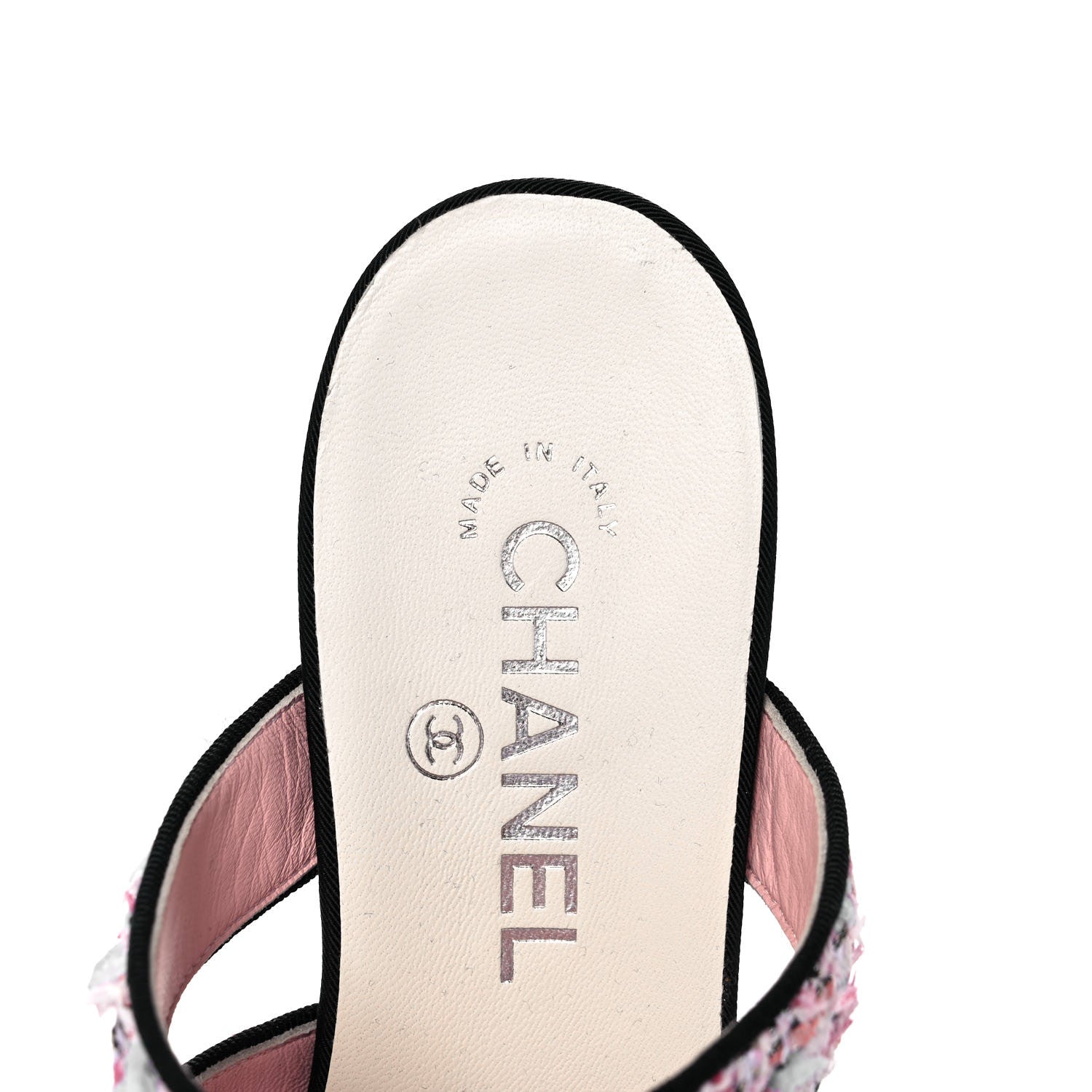 Chanel Tweed Grosgrain Sandals 37 Black Blue Pink 7 of 10