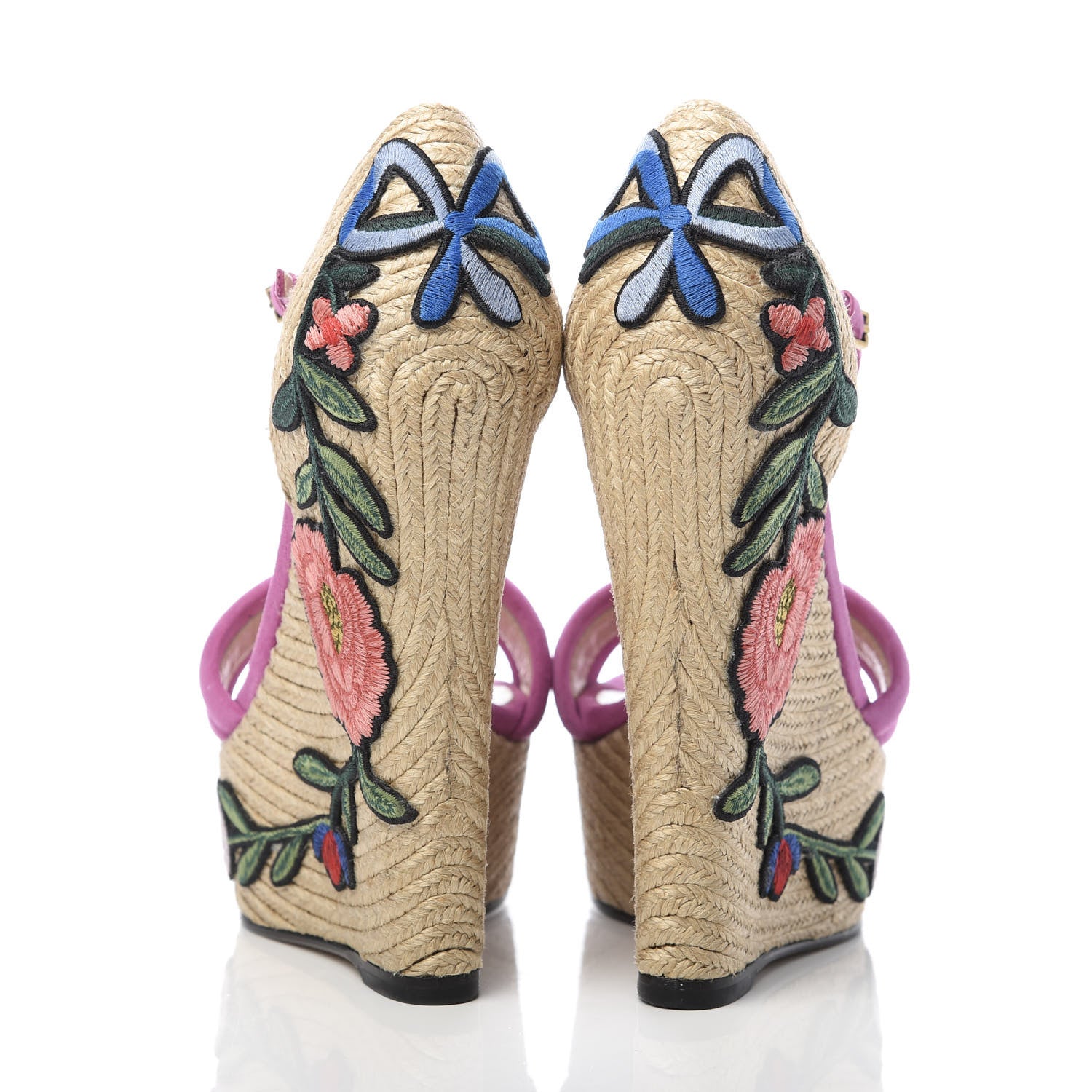 Gucci Kid Scamosciato Ophelia Espadrille Platform Wedge Sandals 35 Rododendro 6 of 9