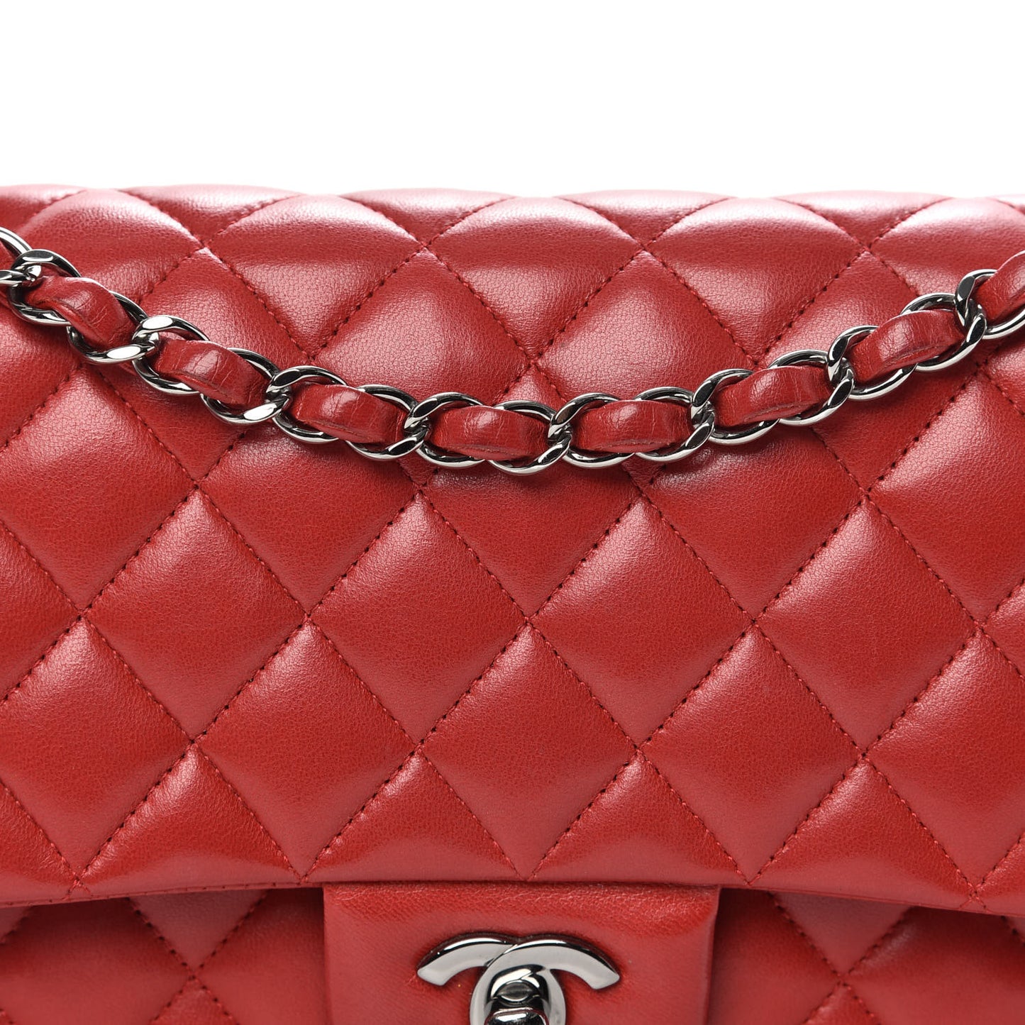 Lambskin Quilted Medium Double Flap Red