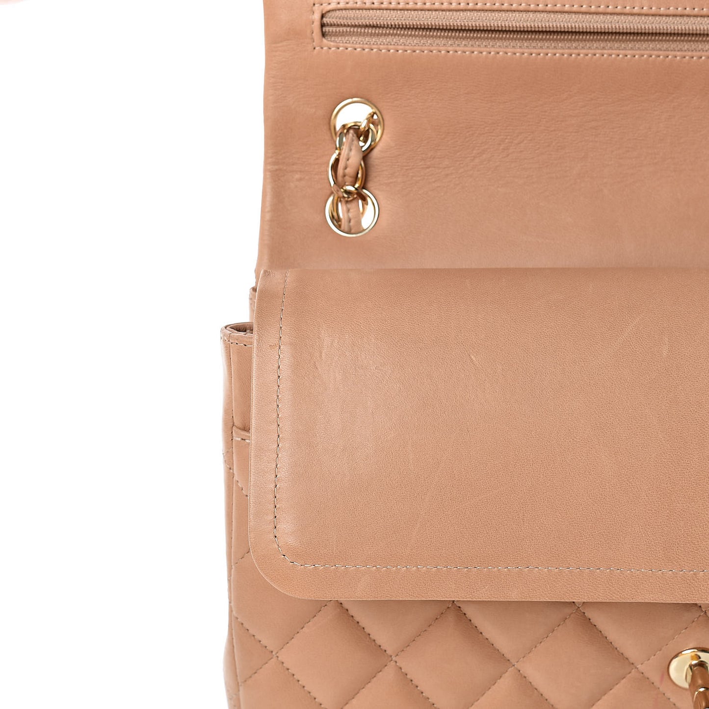 Lambskin Quilted Jumbo Double Flap Beige Clair