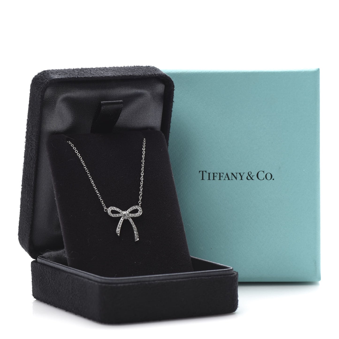 Platinum Diamond Mini Bow Pendant Necklace