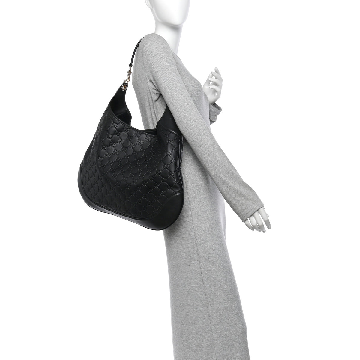 Gucci GG Calfskin Embossed B Medium Shoulder Bag Arabella Black 2 of 11